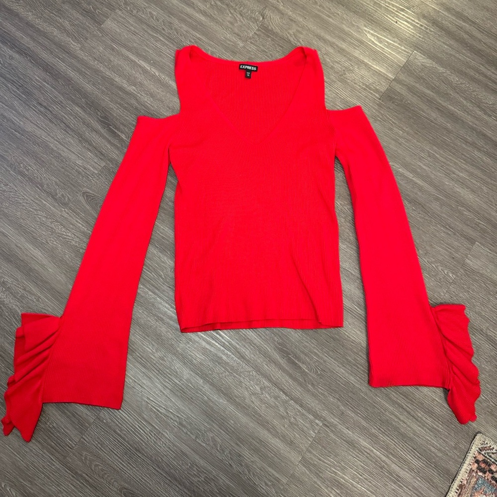 Express Red Cold Shoulder Top